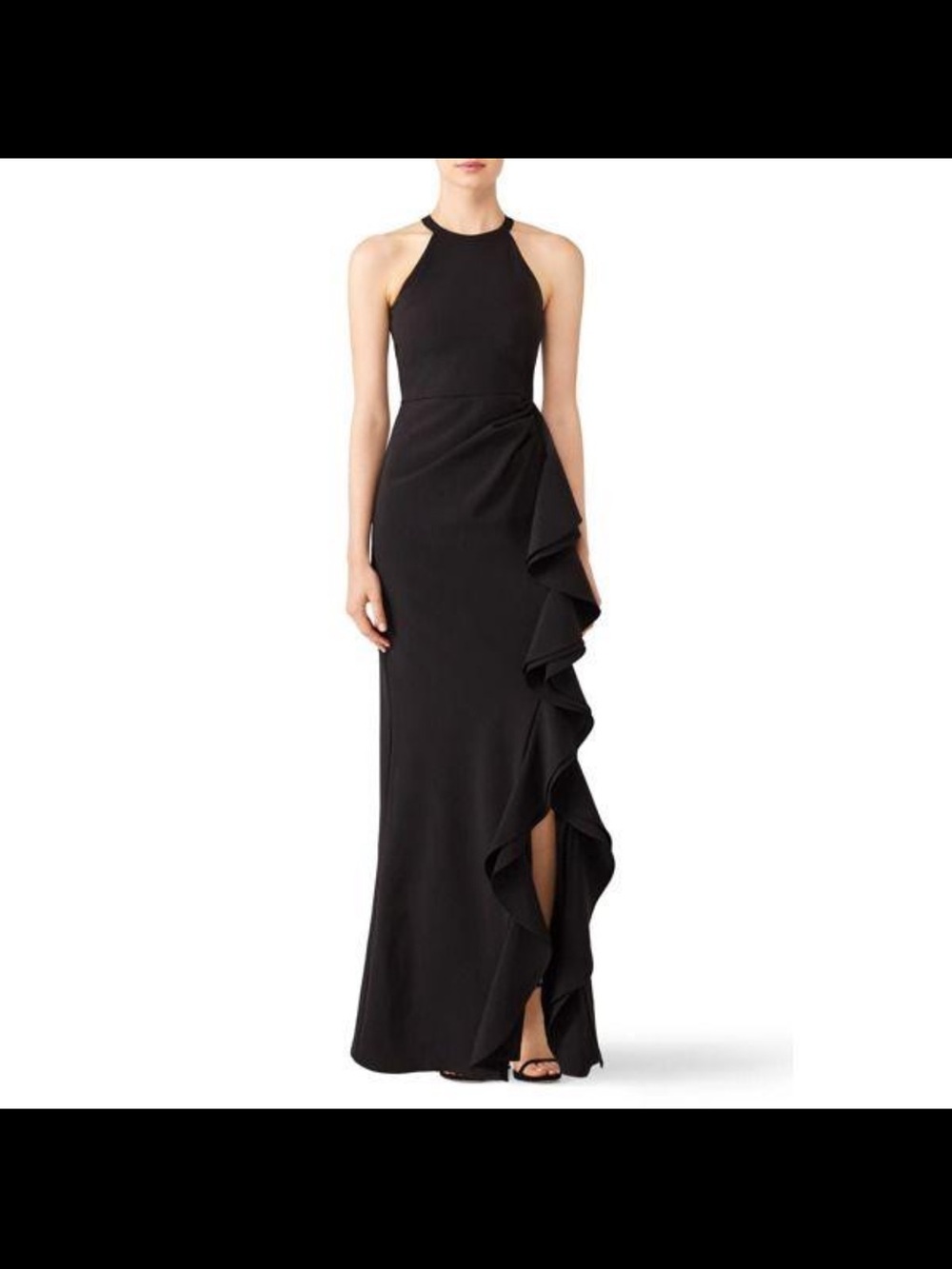 Parker Black Halter Ruffle-Side Maxi Dress
